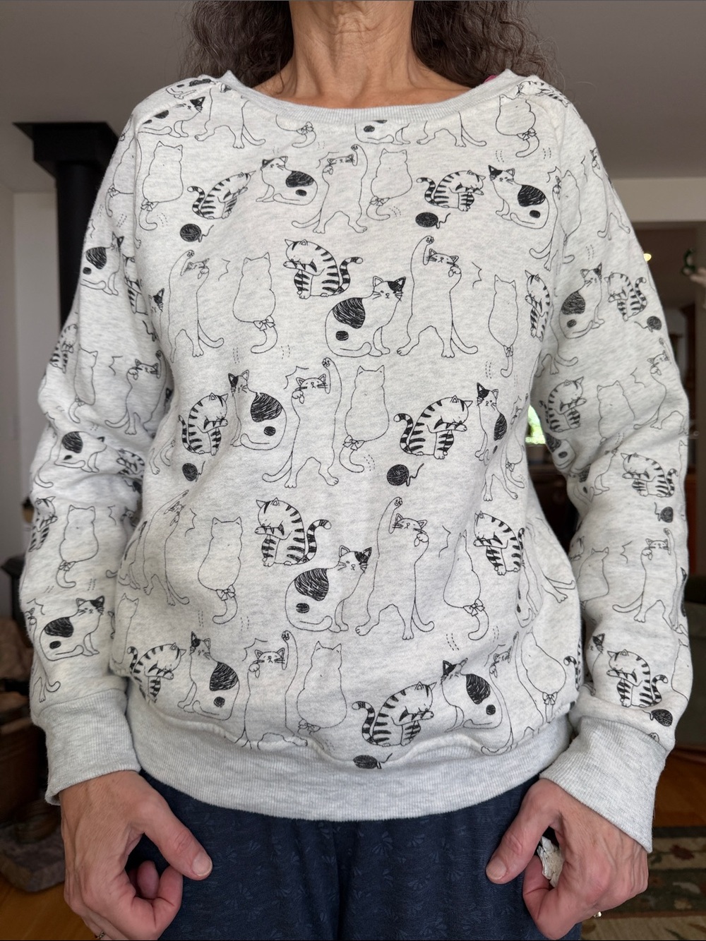 Sweatshirt with cat pattern